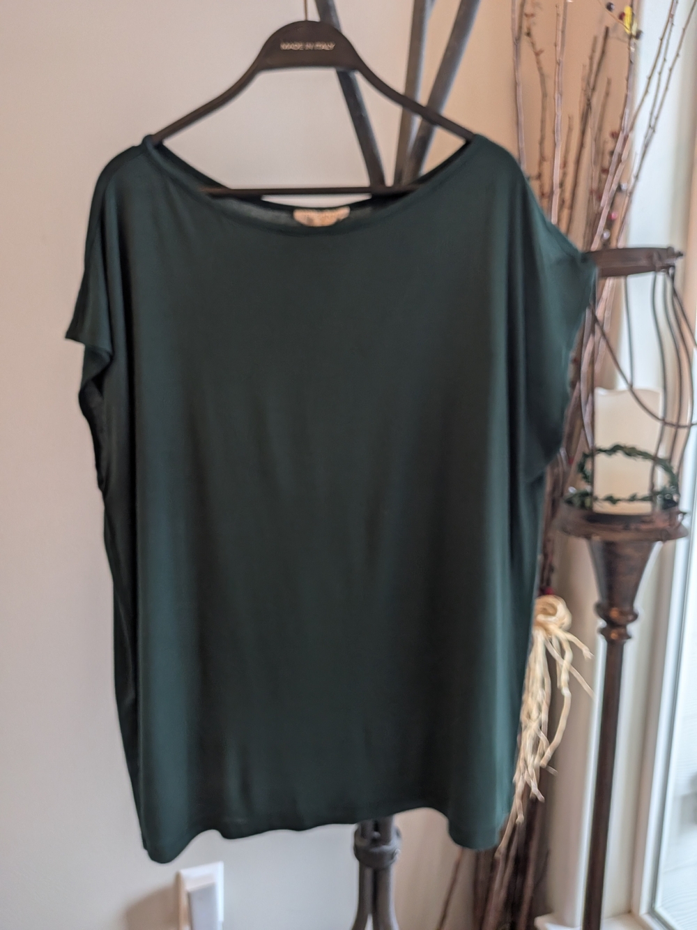 Relaxed Dark Green Short-Sleeve Tunic Top